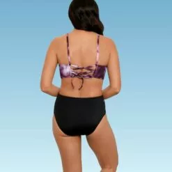 Women's Slimming Control High Neck Lace-Up Back Bikini Top - Beach Betty by Miracle Brands Purple