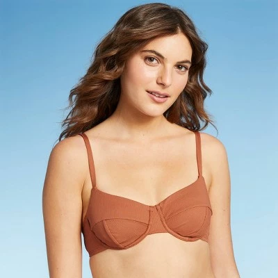 Women's Underwire Ribbed Textured Bikini Top - Sea Angel Orange 4 Women's Underwire Ribbed Textured Bikini Top - Sea Angel Orange - Image 2