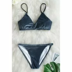 Women's Silvery Gray Velvet Twist Front Bikini - Cupshe -Swimsuits Popular Store unnamed file 534