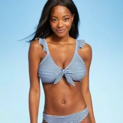 Women's Ruffle Tie-Front Bikini Top - Kona Sol™ Blue -Swimsuits Popular Store unnamed file 5378