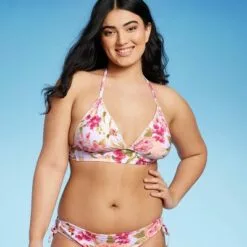 Women's Timeless Spring Shell Stitched Print Triangle Halter Bikini Top - Kona Sol™ Multi -Swimsuits Popular Store unnamed file 5458