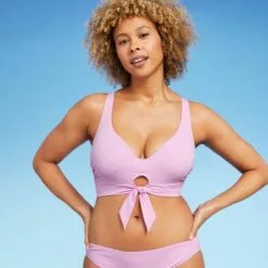 Women's Tie-Front Bralette Bikini Top - Shade & Shore™ Light Pink -Swimsuits Popular Store unnamed file 5482