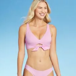 Women's Tie-Front Bralette Bikini Top - Shade & Shore™ Light Pink -Swimsuits Popular Store unnamed file 5492