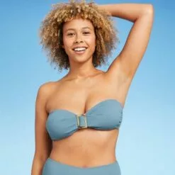 Women's Ring-Front Crepe Textured Bandeau Bikini Top - Shade & Shore™ Blueberry -Swimsuits Popular Store unnamed file 5571