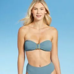 Women's Ring-Front Crepe Textured Bandeau Bikini Top - Shade & Shore™ Blueberry -Swimsuits Popular Store unnamed file 5579