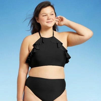 Women's Double Ruffle High Neck Bikini Top - Sea Angel Black 5 Women's Double Ruffle High Neck Bikini Top - Sea Angel Black - Image 3