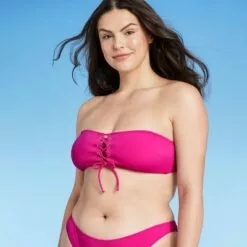 Women's Center Lace-Up Bandeau Bikini Top - Shade & Shore™ Fuschia Pink -Swimsuits Popular Store unnamed file 5660