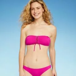 Women's Center Lace-Up Bandeau Bikini Top - Shade & Shore™ Fuschia Pink -Swimsuits Popular Store unnamed file 5668