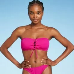 Women's Center Lace-Up Bandeau Bikini Top - Shade & Shore™ Fuschia Pink -Swimsuits Popular Store unnamed file 5669