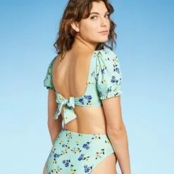 Women's Puffed Sleeve Bikini Top - Sea Angel Green