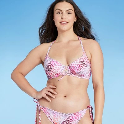 Women's Lace-Up Tie Bikini Top - Shade & Shore™ Pink Animal Print 5 Women's Lace-Up Tie Bikini Top - Shade & Shore™ Pink Animal Print - Image 3