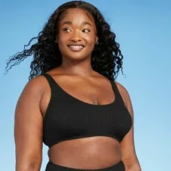 Women's Ribbed Textured Scoop Bikini Top - Kona Sol™ Black -Swimsuits Popular Store unnamed file 5731