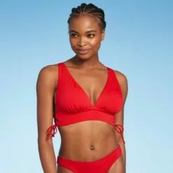 Women's Longline Triangle Bikini Top - Shade & Shore™ Red -Swimsuits Popular Store unnamed file 5746