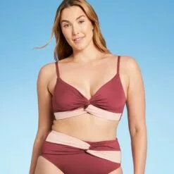 Women's Colorblock Twist Bikini Top - Kona Sol™ Enhanced Plum -Swimsuits Popular Store unnamed file 5766