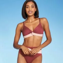 Women's Colorblock Twist Bikini Top - Kona Sol™ Enhanced Plum -Swimsuits Popular Store unnamed file 5772