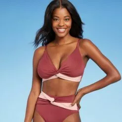 Women's Colorblock Twist Bikini Top - Kona Sol™ Enhanced Plum -Swimsuits Popular Store unnamed file 5775