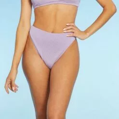 Women's High Waist Extra High Leg Extra Cheeky Bikini Bottom - Shade & Shore™ Lilac Purple Lurex -Swimsuits Popular Store unnamed file 579