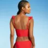 Women's Ruffle Shoulder Longline Bikini Top - Sea Angel Red -Swimsuits Popular Store unnamed file 5795