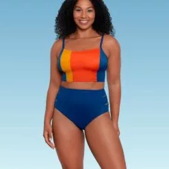 Women's Slimming Control Colorblock Bandeau Bikini Top - Beach Betty by Miracle Brands Orange -Swimsuits Popular Store unnamed file 5821