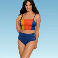 Women's Slimming Control Colorblock Bandeau Bikini Top - Beach Betty by Miracle Brands Orange -Swimsuits Popular Store unnamed file 5827