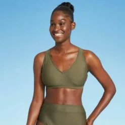 Women's V-Neck Racerback Bikini Top - All in Motion™ Olive Green -Swimsuits Popular Store unnamed file 5872