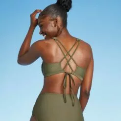 Women's V-Neck Racerback Bikini Top - All in Motion™ Olive Green -Swimsuits Popular Store unnamed file 5873