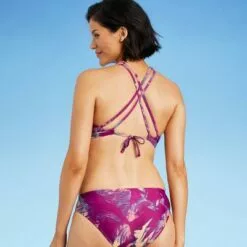 Women's High Neck Strappy Back Bikini Top - All in Motion™ Purple Floral