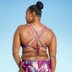 Women's High Neck Strappy Back Bikini Top - All in Motion™ Purple Floral -Swimsuits Popular Store unnamed file 5906