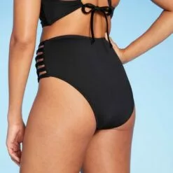 Women's Knot Side High Waist Bikini Bottom - Shade & Shore™ Black -Swimsuits Popular Store unnamed file 592