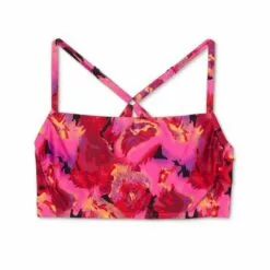 Women's Square Neck Tie Back Bikini Top - All in Motion™ Black & Pink Floral -Swimsuits Popular Store unnamed file 5927