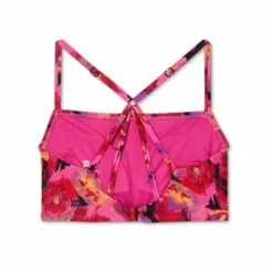 Women's Square Neck Tie Back Bikini Top - All in Motion™ Black & Pink Floral -Swimsuits Popular Store unnamed file 5928