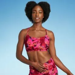 Women's Square Neck Tie Back Bikini Top - All in Motion™ Black & Pink Floral -Swimsuits Popular Store unnamed file 5934