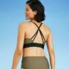 Women's Longline Zip-Front Bikini Top - All in Motion™ Olive Green & Black Colorblock -Swimsuits Popular Store unnamed file 5961