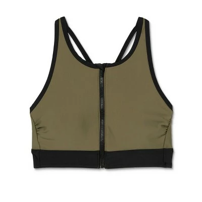 Women's Longline Zip-Front Bikini Top - All in Motion™ Olive Green & Black Colorblock 7 Women's Longline Zip-Front Bikini Top - All in Motion™ Olive Green & Black Colorblock - Image 5