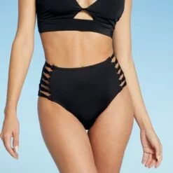 Women's Knot Side High Waist Bikini Bottom - Shade & Shore™ Black -Swimsuits Popular Store unnamed file 597