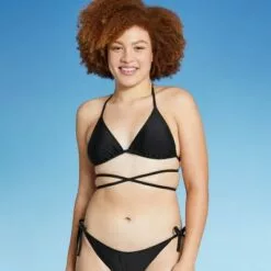 Juniors' Triangle Wrap Bikini Top - Xhilaration™ Black -Swimsuits Popular Store unnamed file 6061