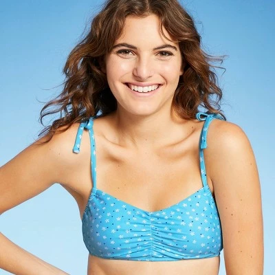 Juniors' Shoulder Tie Bralette Bikini Top - Xhilaration™ Blue Floral Print 4 Juniors' Shoulder Tie Bralette Bikini Top - Xhilaration™ Blue Floral Print - Image 2
