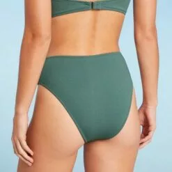 Women's Crepe Textured Tie-Front High Waist High Leg Extra Cheeky Bikini Bottom - Shade & Shore™ Cactus Green