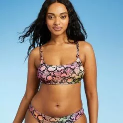 Juniors' Ribbed Knot Bralette Bikini Top - Xhilaration™ Tie-Dye Animal Print -Swimsuits Popular Store unnamed file 6114