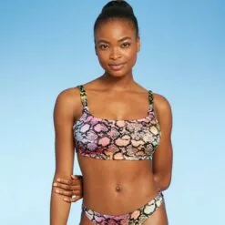 Juniors' Ribbed Knot Bralette Bikini Top - Xhilaration™ Tie-Dye Animal Print -Swimsuits Popular Store unnamed file 6123