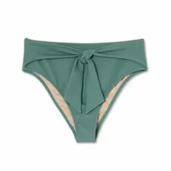 Women's Crepe Textured Tie-Front High Waist High Leg Extra Cheeky Bikini Bottom - Shade & Shore™ Cactus Green -Swimsuits Popular Store unnamed file 614