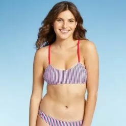 Juniors' Ribbed Bralette Bikini Top - Xhilaration™ Red/White/Blue Stripe -Swimsuits Popular Store unnamed file 6144
