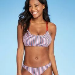 Juniors' Ribbed Bralette Bikini Top - Xhilaration™ Red/White/Blue Stripe -Swimsuits Popular Store unnamed file 6147
