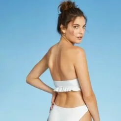Juniors' Textured Ruffle Cinch-Front Bandeau Bikini Top - Xhilaration™ White