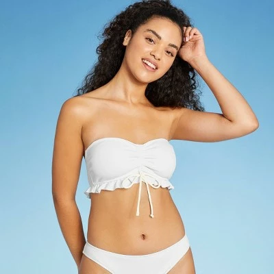 Juniors' Textured Ruffle Cinch-Front Bandeau Bikini Top - Xhilaration™ White 5 Juniors' Textured Ruffle Cinch-Front Bandeau Bikini Top - Xhilaration™ White - Image 3