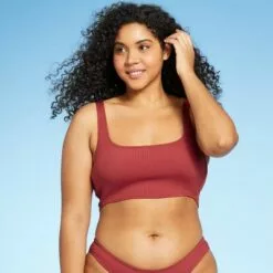 Juniors' Textured Longline Bralette Bikini Top - Xhilaration™ Clay -Swimsuits Popular Store unnamed file 6183