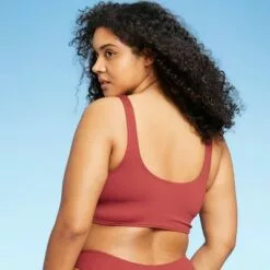 Juniors' Textured Longline Bralette Bikini Top - Xhilaration™ Clay -Swimsuits Popular Store unnamed file 6184