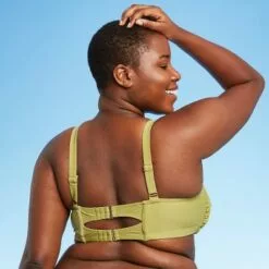 Juniors' Plus Size Smocked Bralette Bikini Top - Xhilaration™ Olive Green 26W