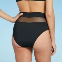 Women's Mesh Insert High Waist Bikini Bottom - Shade & Shore™ Black