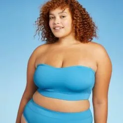 Juniors' Plus Size Ribbed Longline Bandeau Bikini Top - Xhilaration™ Blue -Swimsuits Popular Store unnamed file 6282